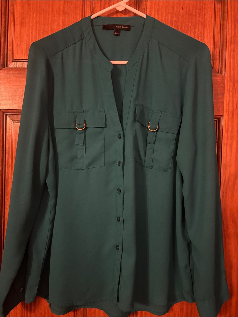 Harve Bernard Deep Teal Button-Front Blouse